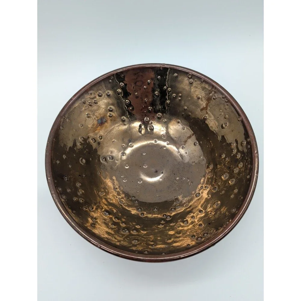 Mark Horiuchi Studio Pottery Gold Moon Crater Bowl Bronze 8.5